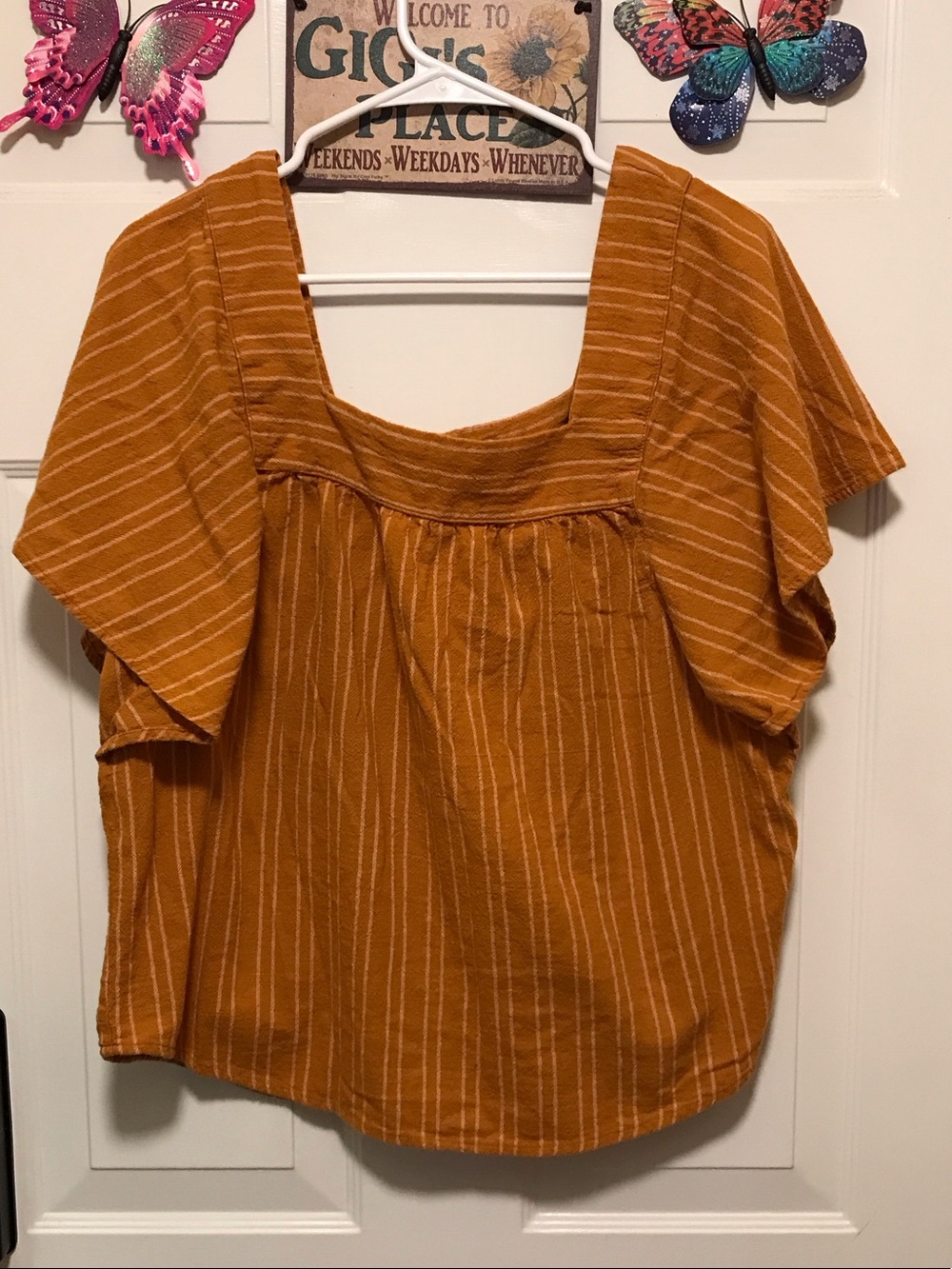 Sonoma Burnt Orange White Striped Square-Neck Blouse - Size XL
